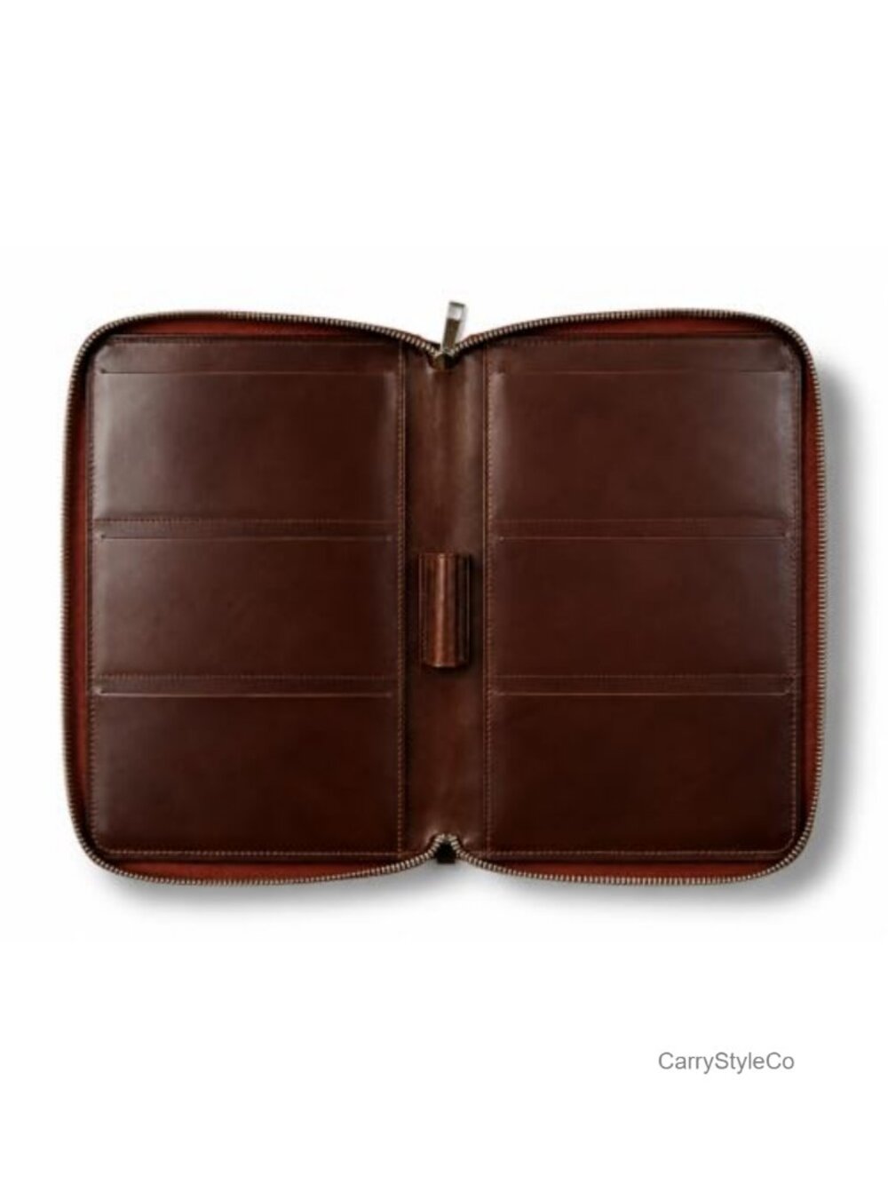 Full Grain Leather Checkbook Cover for 6 Checks Zip-Around Pen Loop